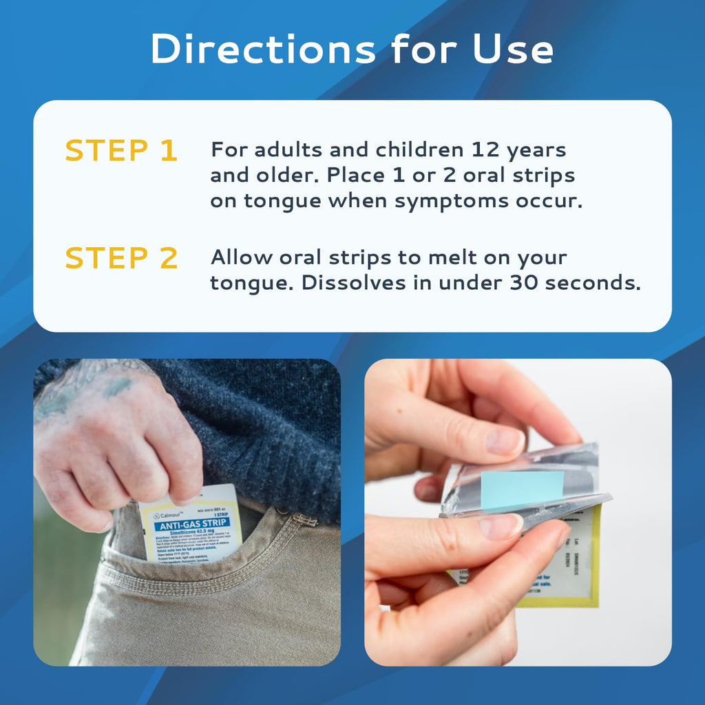 CALMOUR Anti Gas Relief 10 Strips – Mint Flavor Dissolving Strips for Quick Gas Relief