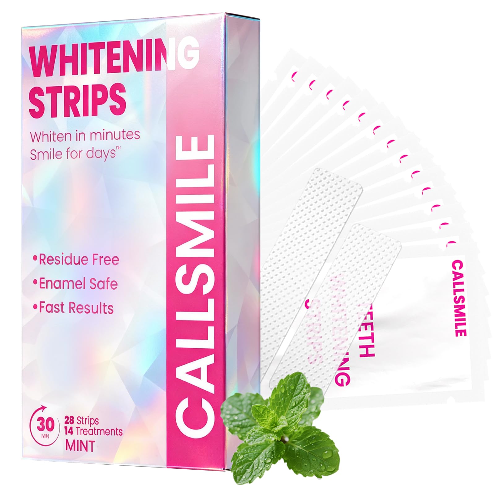 CALLSMILE Teeth Whitening Strips – Sensitive Teeth, Mint, 28 Strips (14 Days)