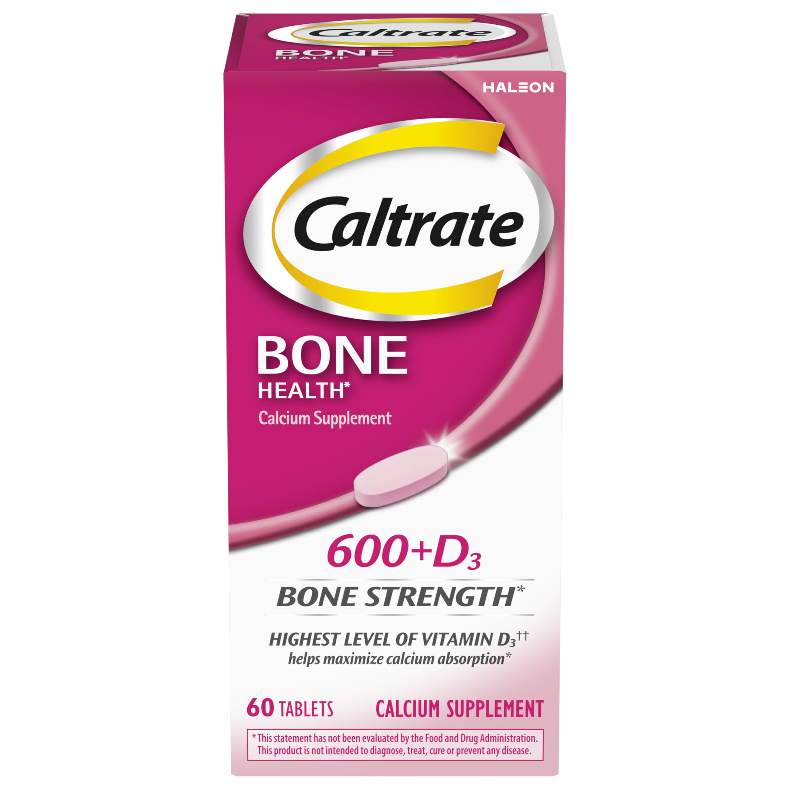 Caltrate 600 Plus D3 Calcium & Vitamin D Tablets – 60 Count | Bone Health
