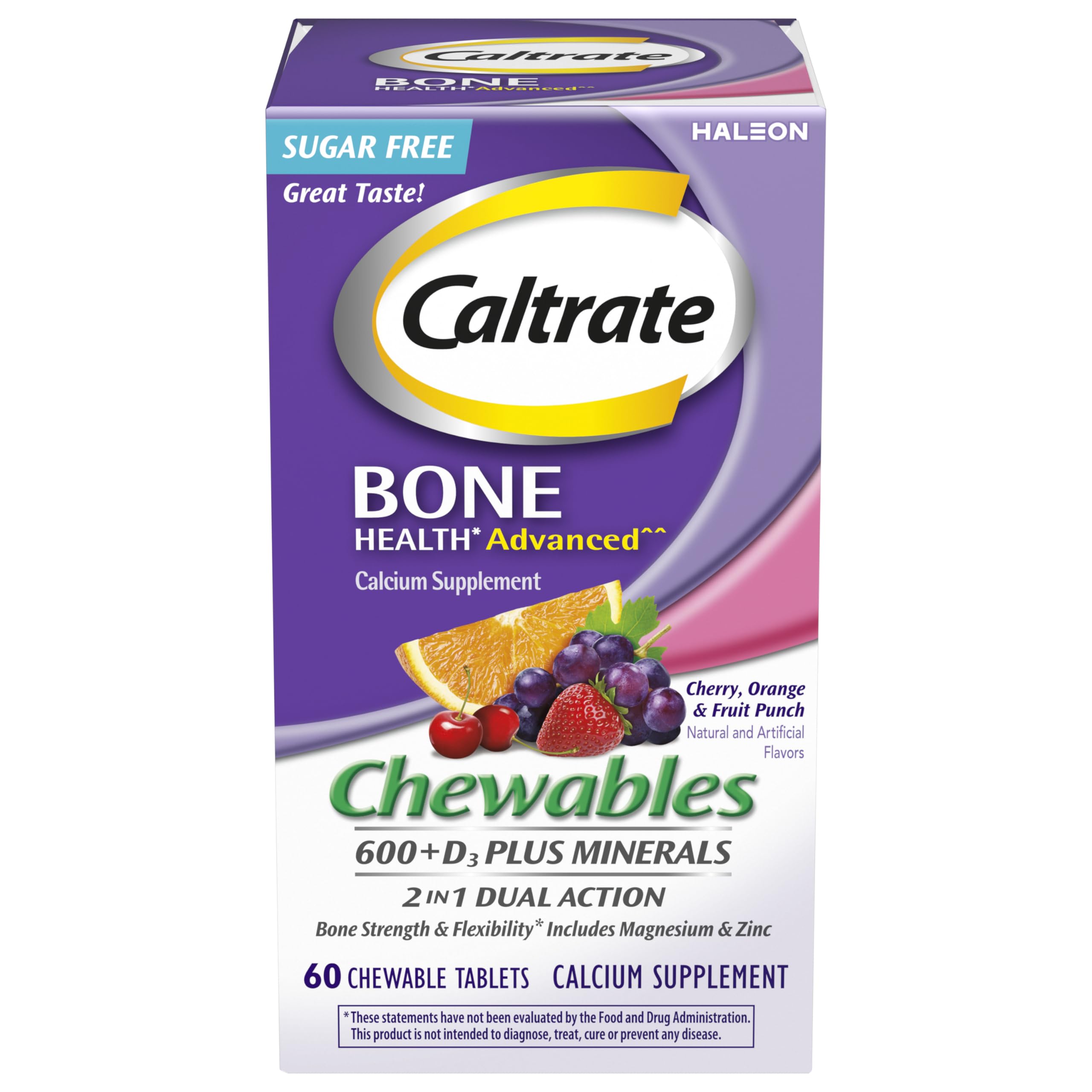 Caltrate Chewables 600+D3 Plus Minerals – Sugar Free, 60 Count