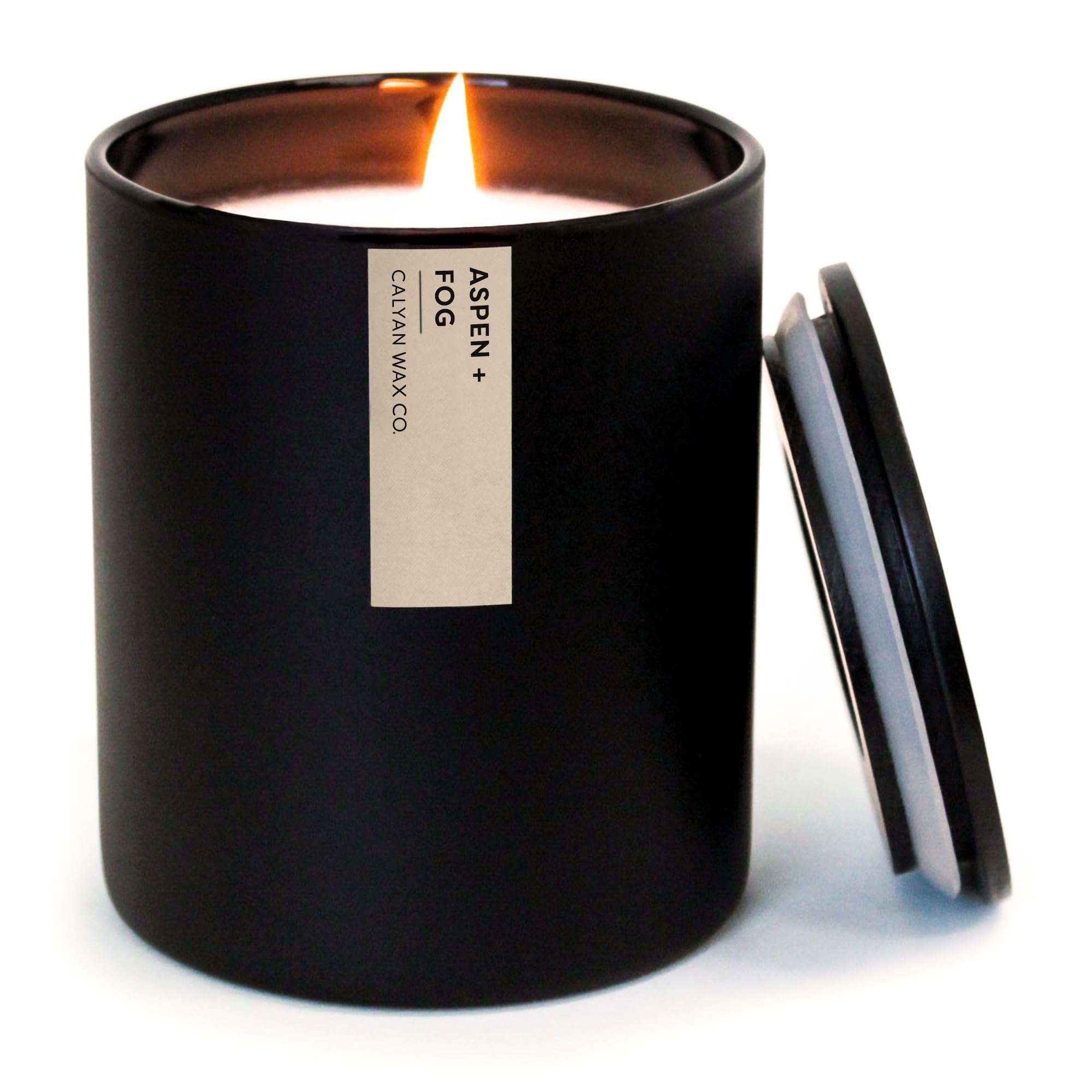 Calyan Wax Co. Aspen & Fog Scented Candle – 75 Hour Burn, Luxury Non-Toxic Soy, Black Tumbler Jar 10.2oz