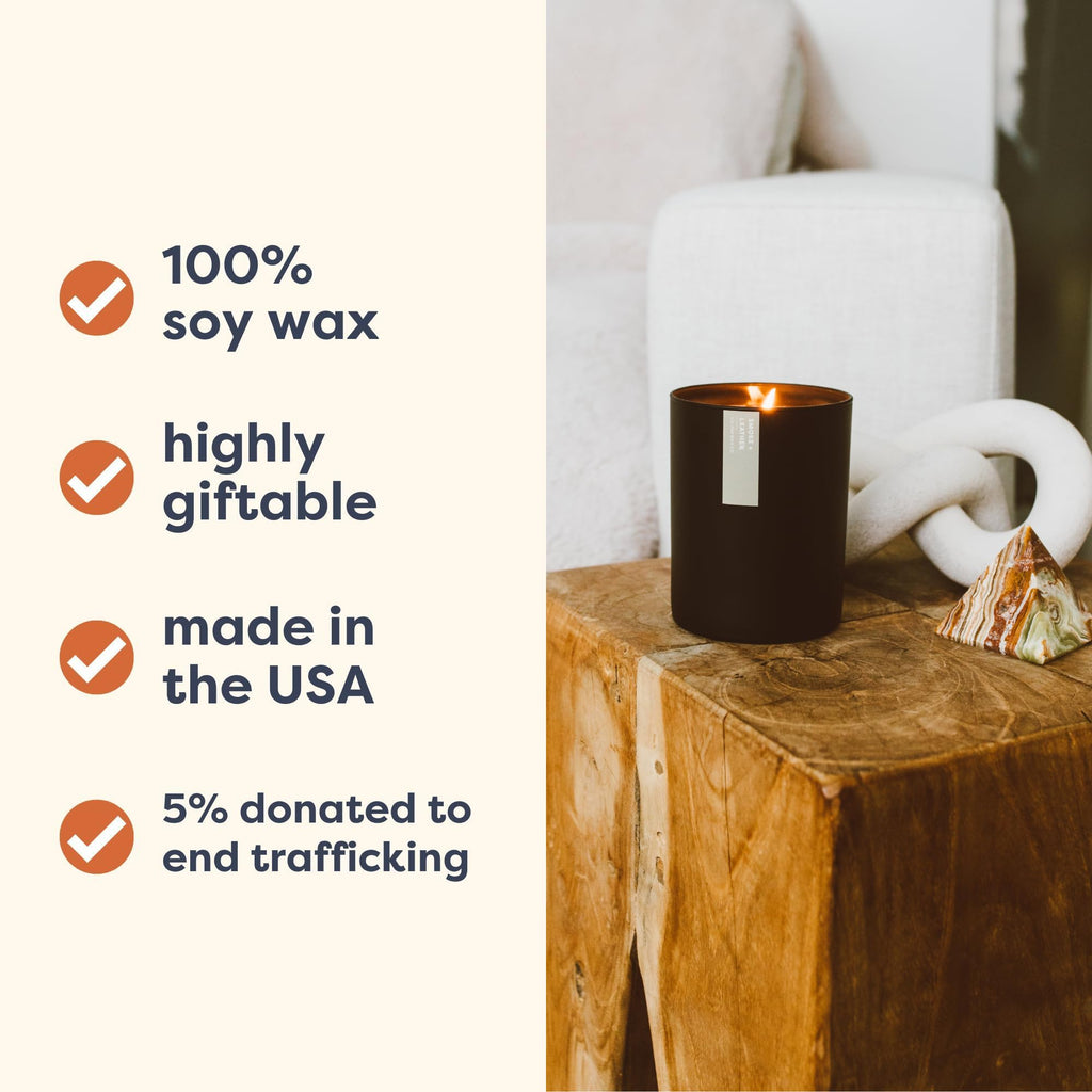 Calyan Wax Co. Oakmoss & Amber Candle – 75 Hour Burn | Non-Toxic Soy | Black Tumbler Jar | 10.2oz