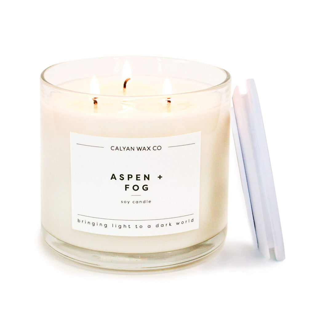 Calyan Wax Co. Aspen & Fog 3 Wick Scented Candle – 43 Hour Burn | Non-Toxic Soy Wax 14.9oz