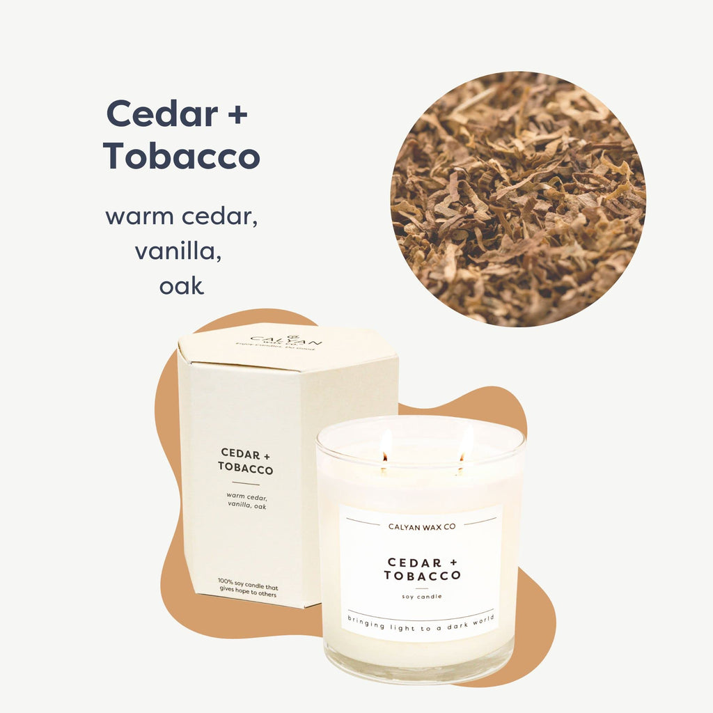 Calyan Wax Co. Cedar & Tobacco 2 Wick Candle – 37-Hour Burn, 8.8oz, Non-Toxic Soy