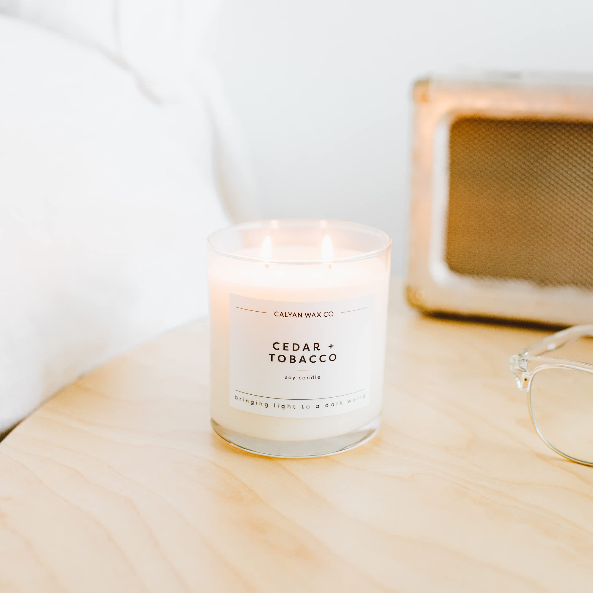 Calyan Wax Co. Cedar & Tobacco 2 Wick Candle – 37-Hour Burn, 8.8oz, Non-Toxic Soy
