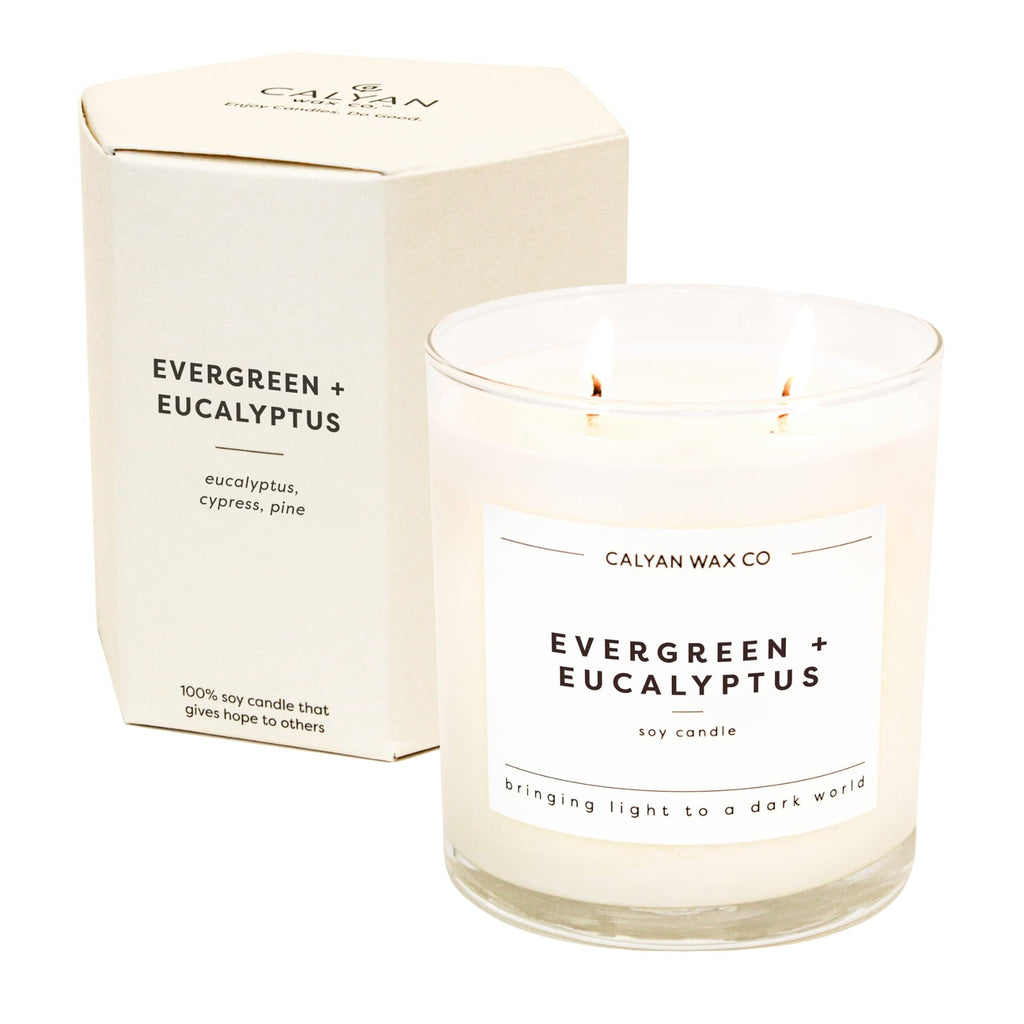 Calyan Wax Co. Evergreen & Eucalyptus 2-Wick Candle - 37-Hour Burn, Non-Toxic Soy, 8.8oz