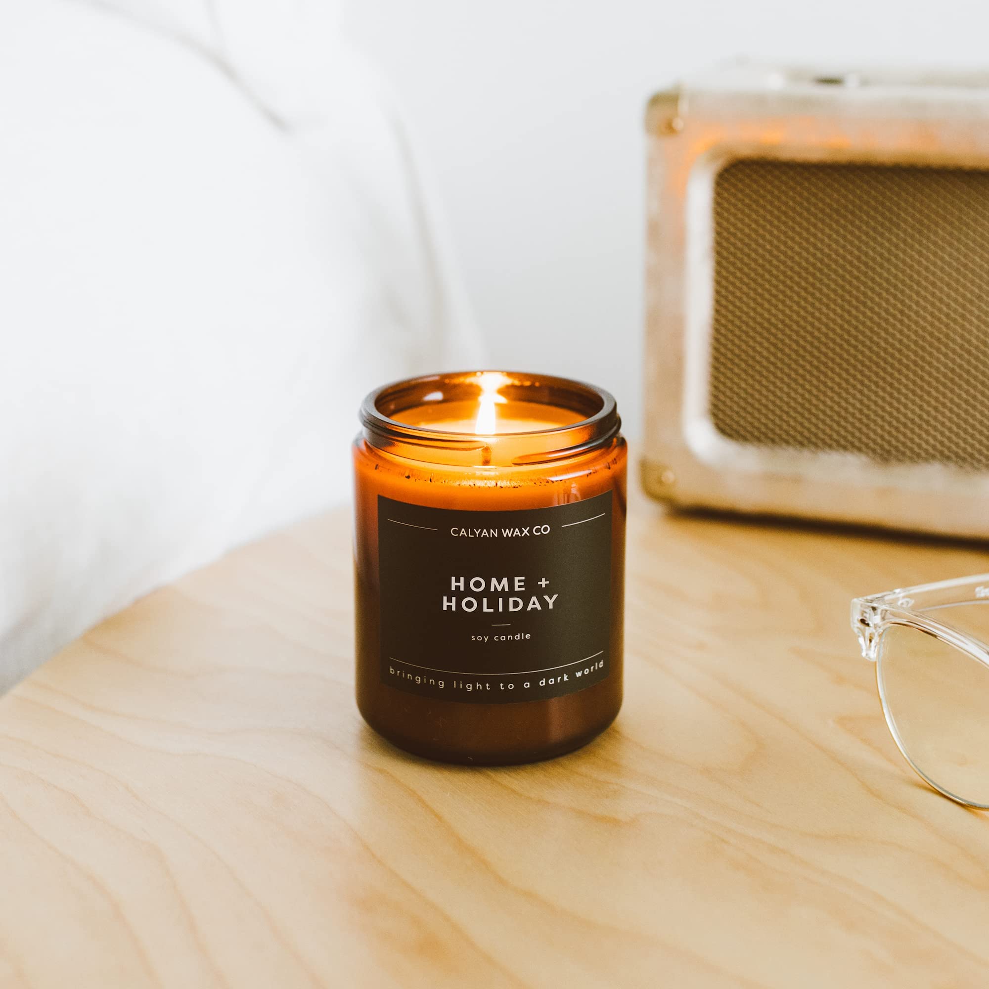 Calyan Wax Co. Home & Holiday Scented Candle – 57-Hour Burn, Non-Toxic Soy, Amber Jar 7.2oz