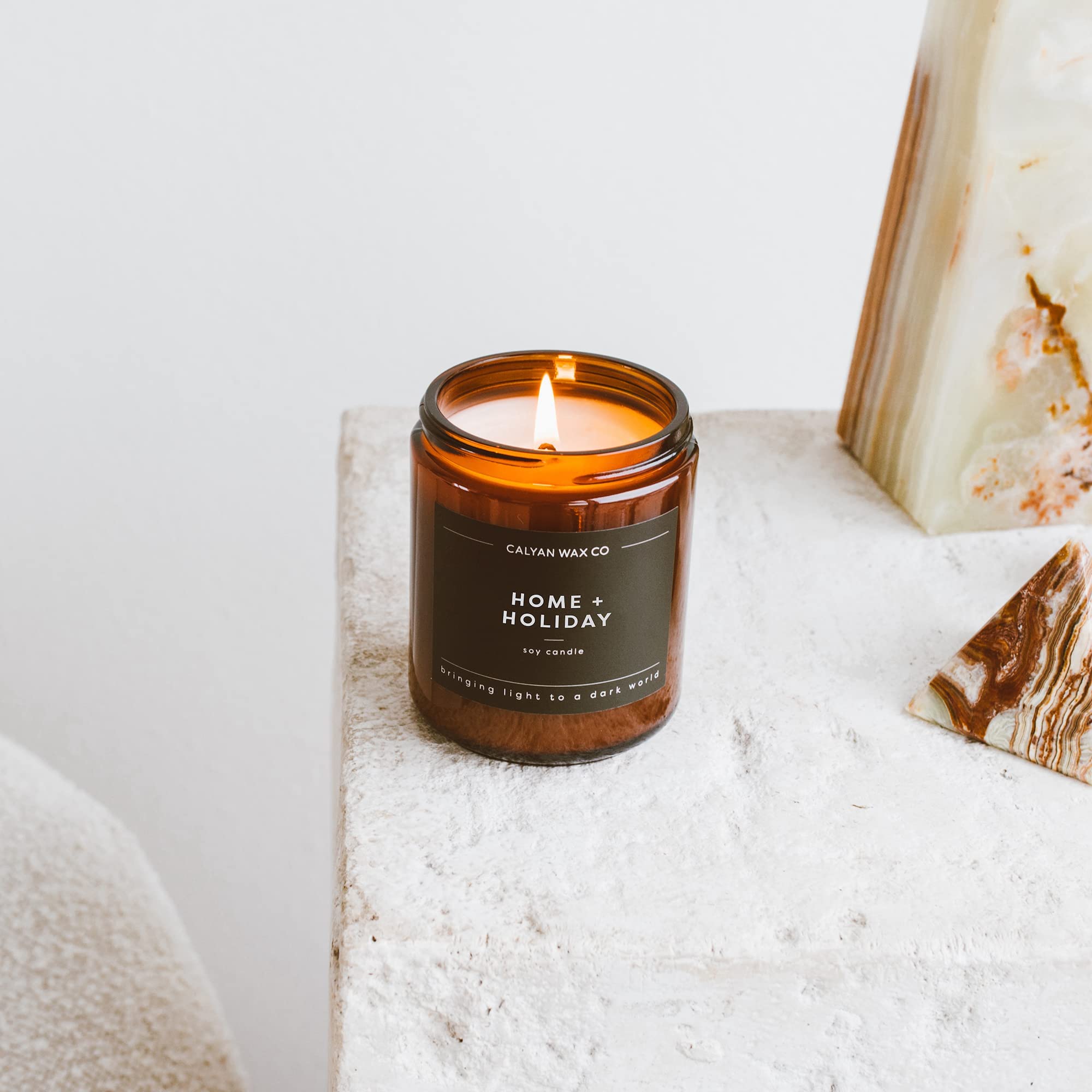 Calyan Wax Co. Home & Holiday Scented Candle – 57-Hour Burn, Non-Toxic Soy, Amber Jar 7.2oz