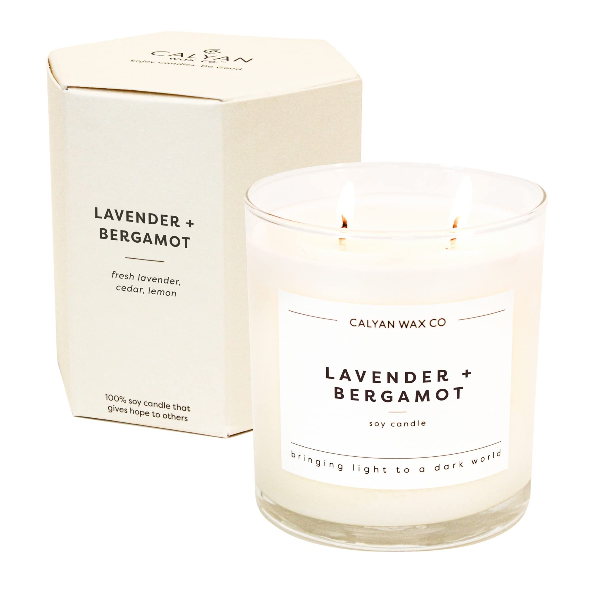 Calyan Wax Co. Lavender & Bergamot 2 Wick Candle | 37h Burn, Non-Toxic Soy, 8.8oz
