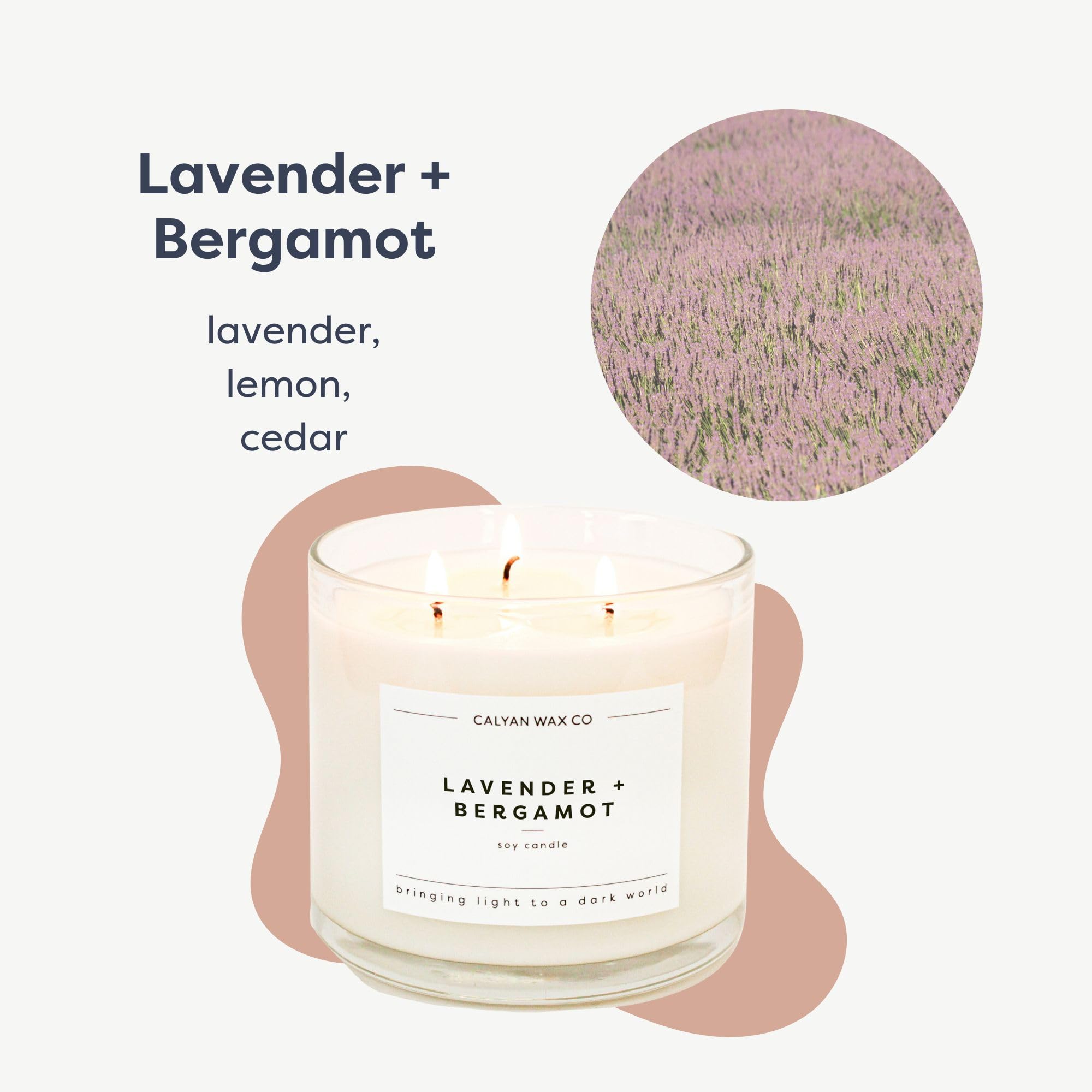 Calyan Wax Co. Lavender & Bergamot 3-Wick Candle – 14.9oz Soy, 43-Hour Burn