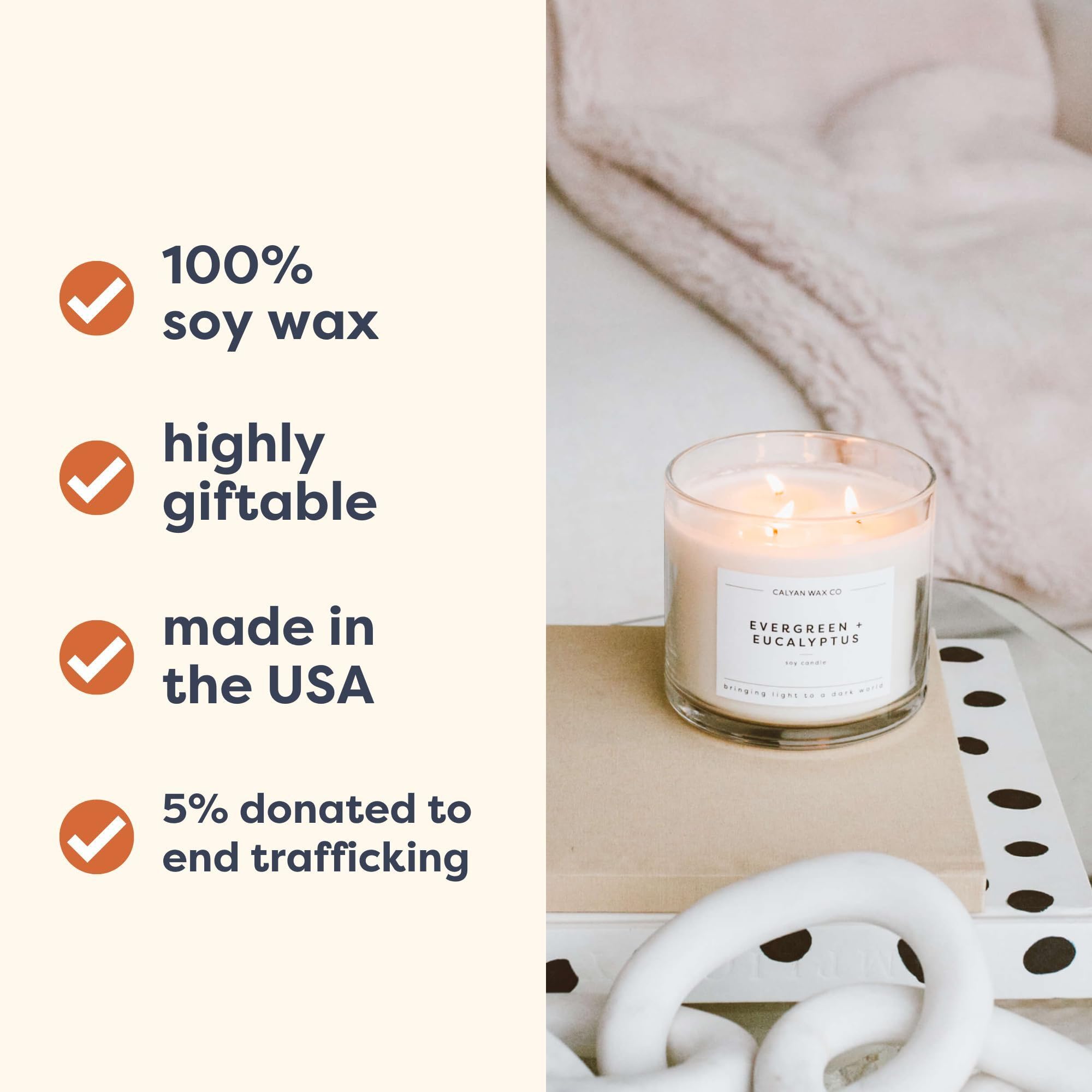 Calyan Wax Co. Lavender & Bergamot 3-Wick Candle – 14.9oz Soy, 43-Hour Burn