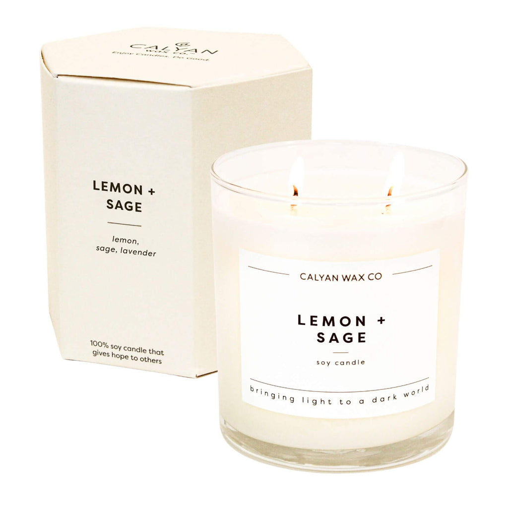 Calyan Wax Co. Lemon & Sage 2 Wick Candle | 37 Hour Burn | Non-Toxic Soy | 8.8oz