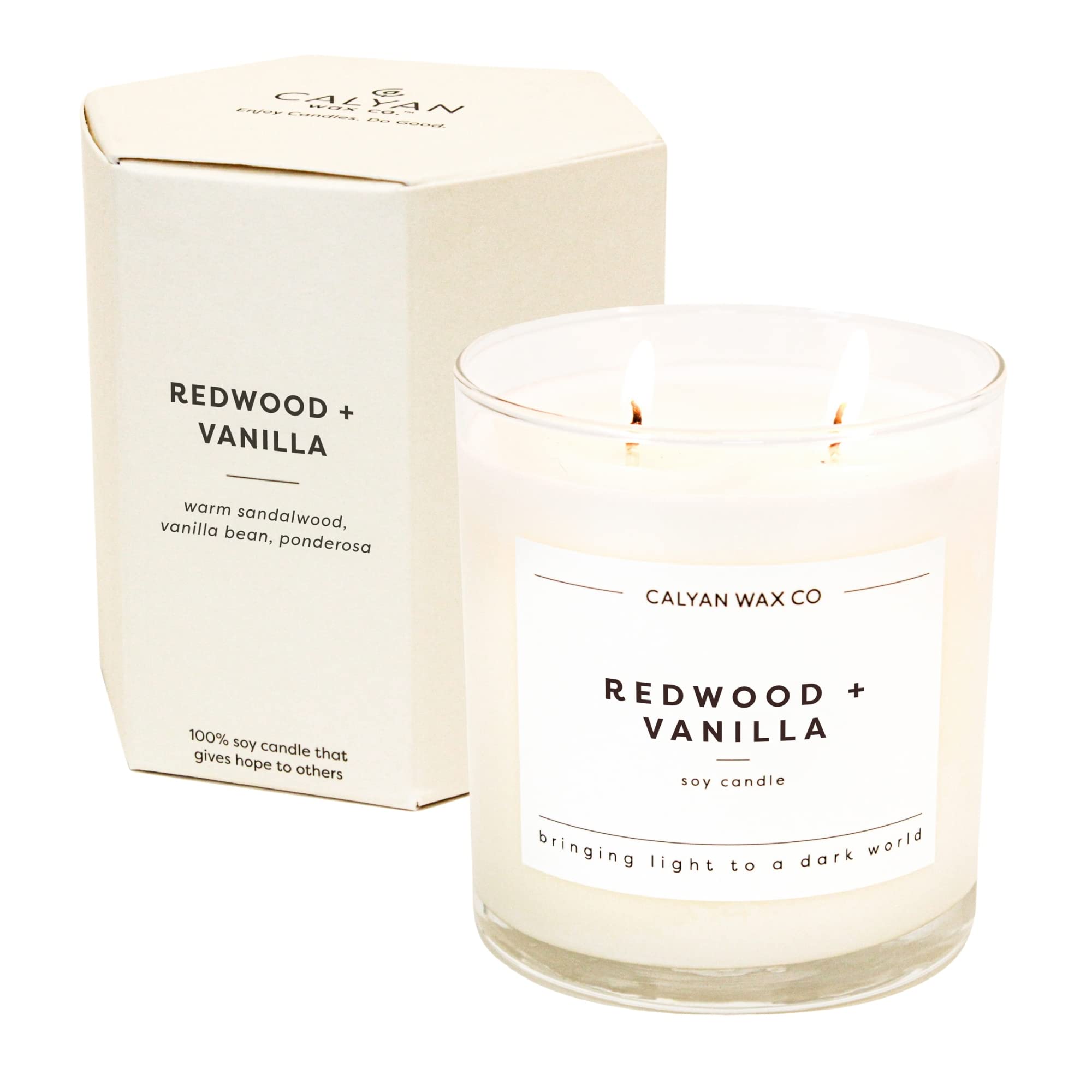 Calyan Wax Co. Redwood & Vanilla 2 Wick Candle – 37 Hour Burn, 8.8oz