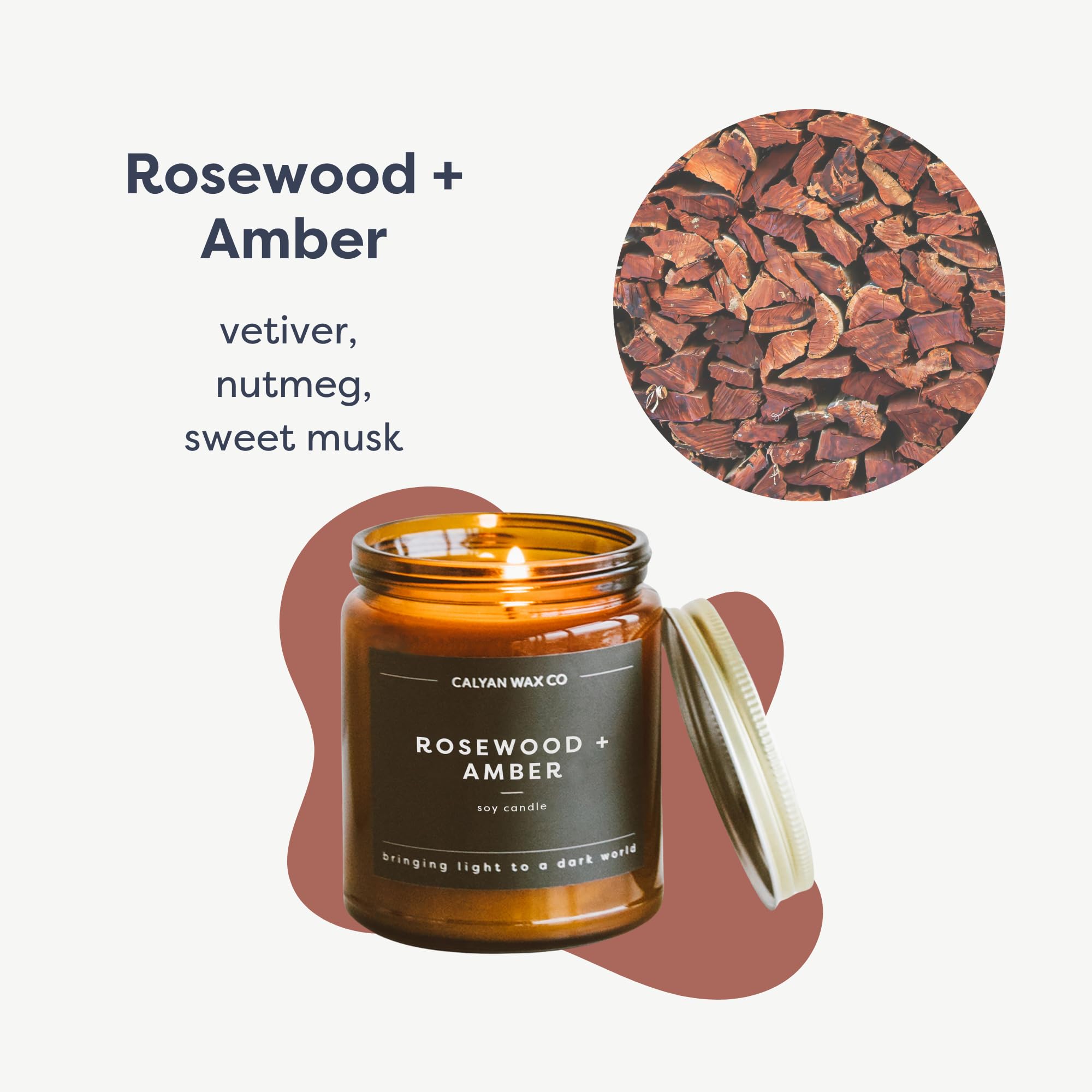 Calyan Wax Co. Rosewood and Amber Candle – 57 Hour Burn, 7.2oz