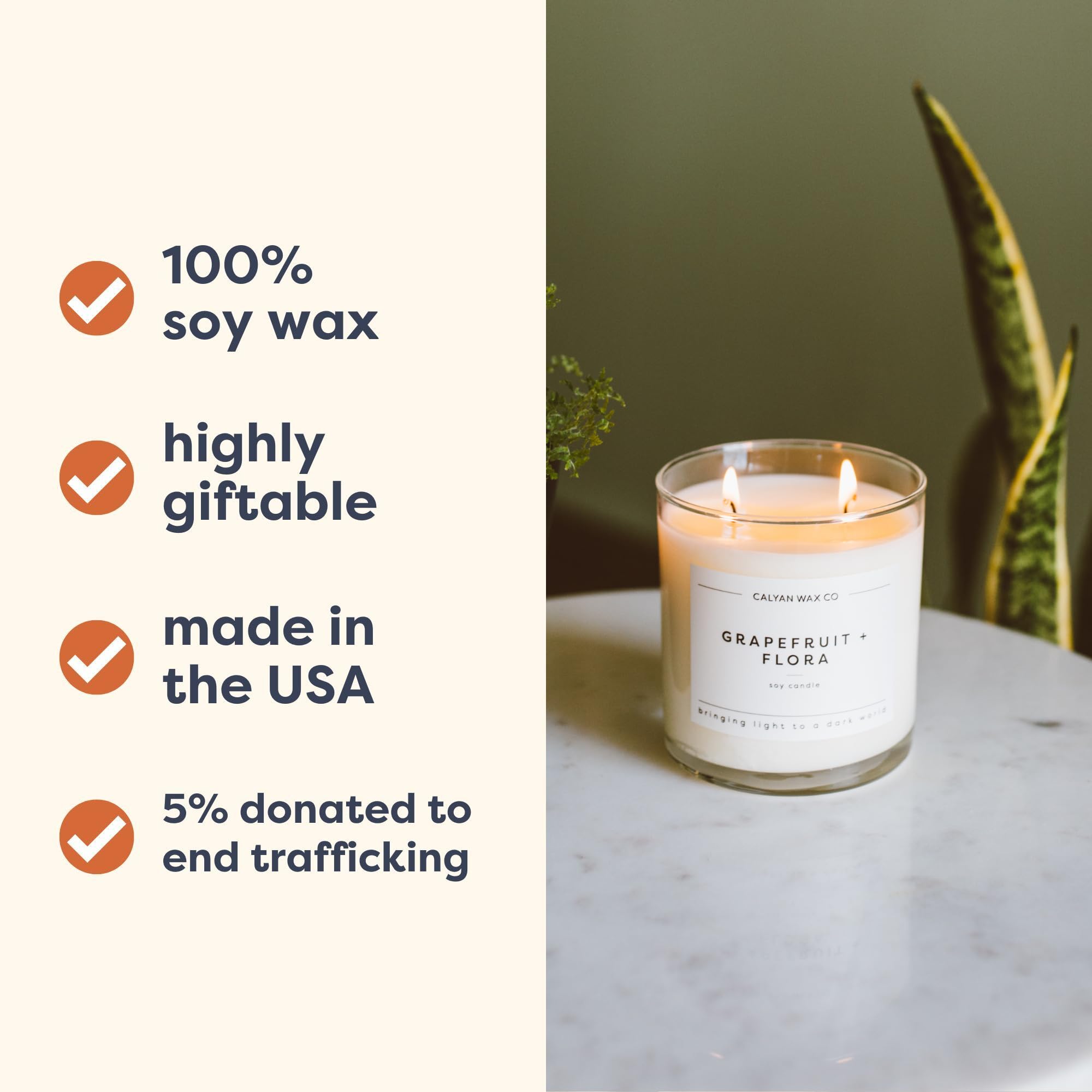 Calyan Wax Co. Smoke & Leather 2-Wick Soy Candle – 37-Hour Burn, 8.8oz