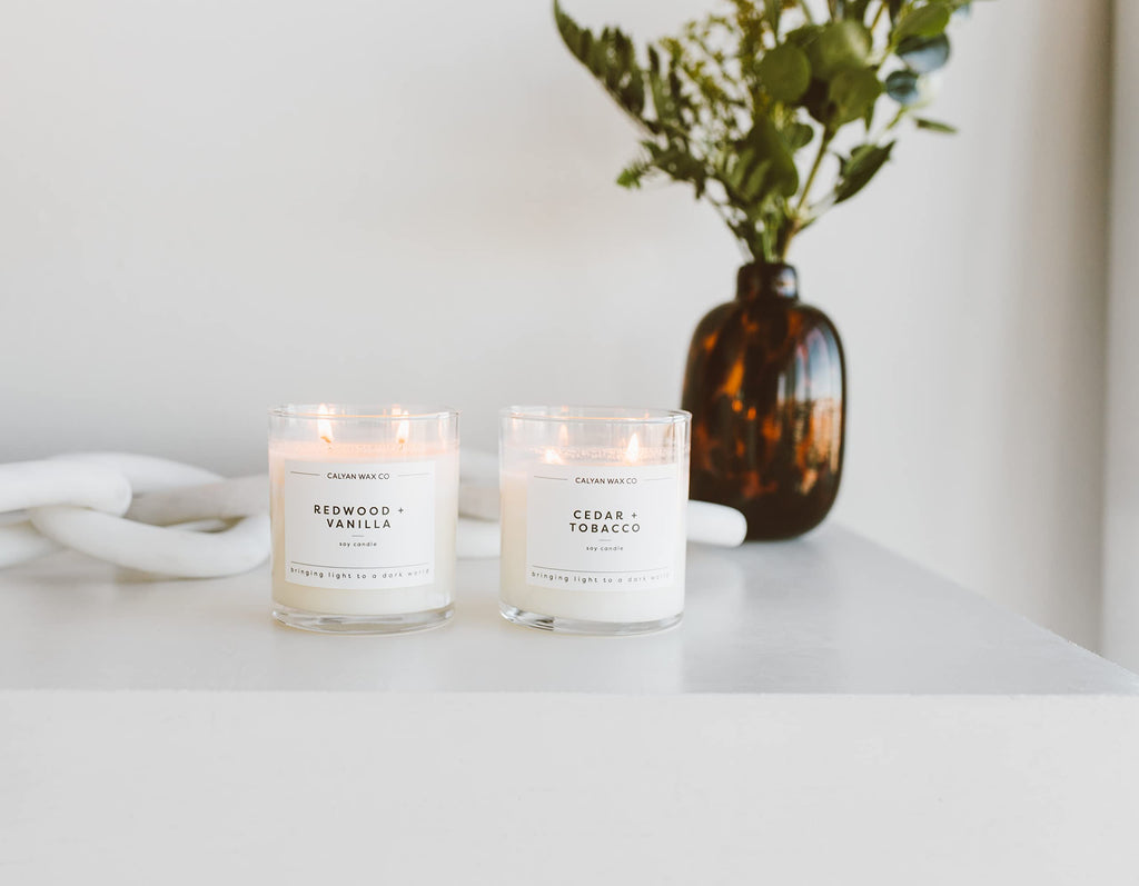 Calyan Wax Co. Smoke & Leather 2-Wick Soy Candle – 37-Hour Burn, 8.8oz