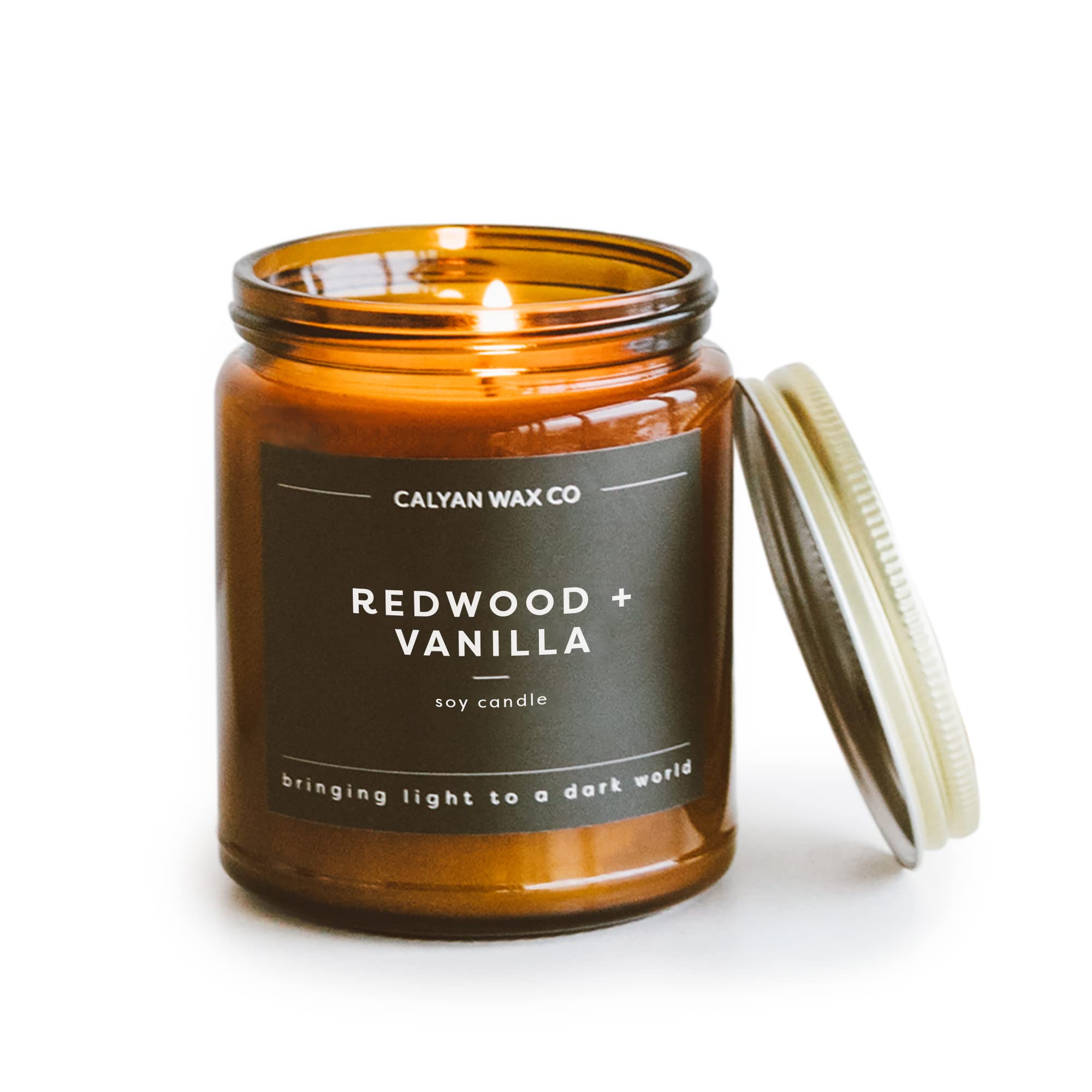 Calyan Wax Co. Redwood & Vanilla Soy Candle – 57 Hr Burn | 7.2oz Amber Jar