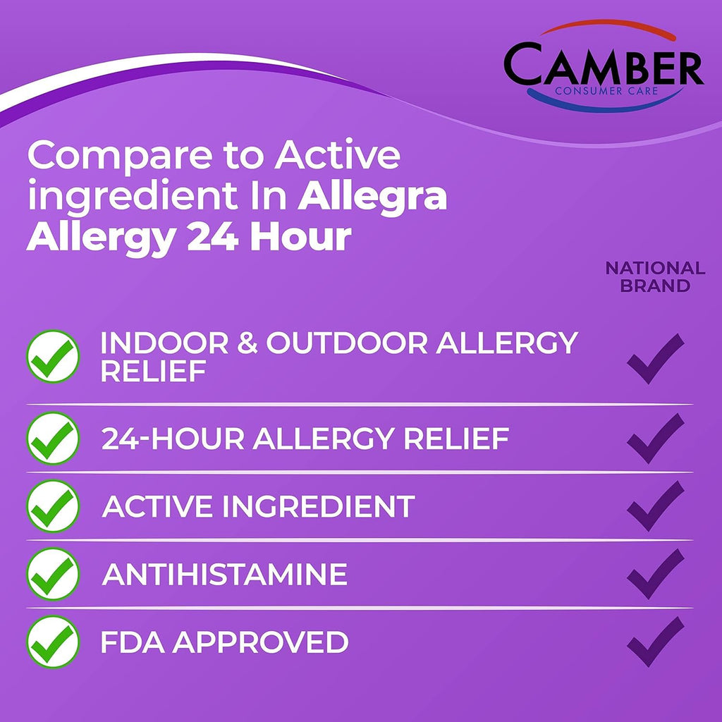 Camber Fexofenadine 24-Hour Non-Drowsy Allergy Relief - 100 Tablets