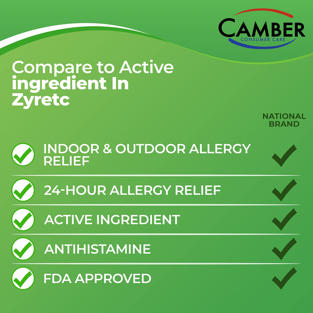 CAMBER PHARMACEUTICALS Cetirizine HCI 10mg – 24-Hour Allergy Relief (500 Count)