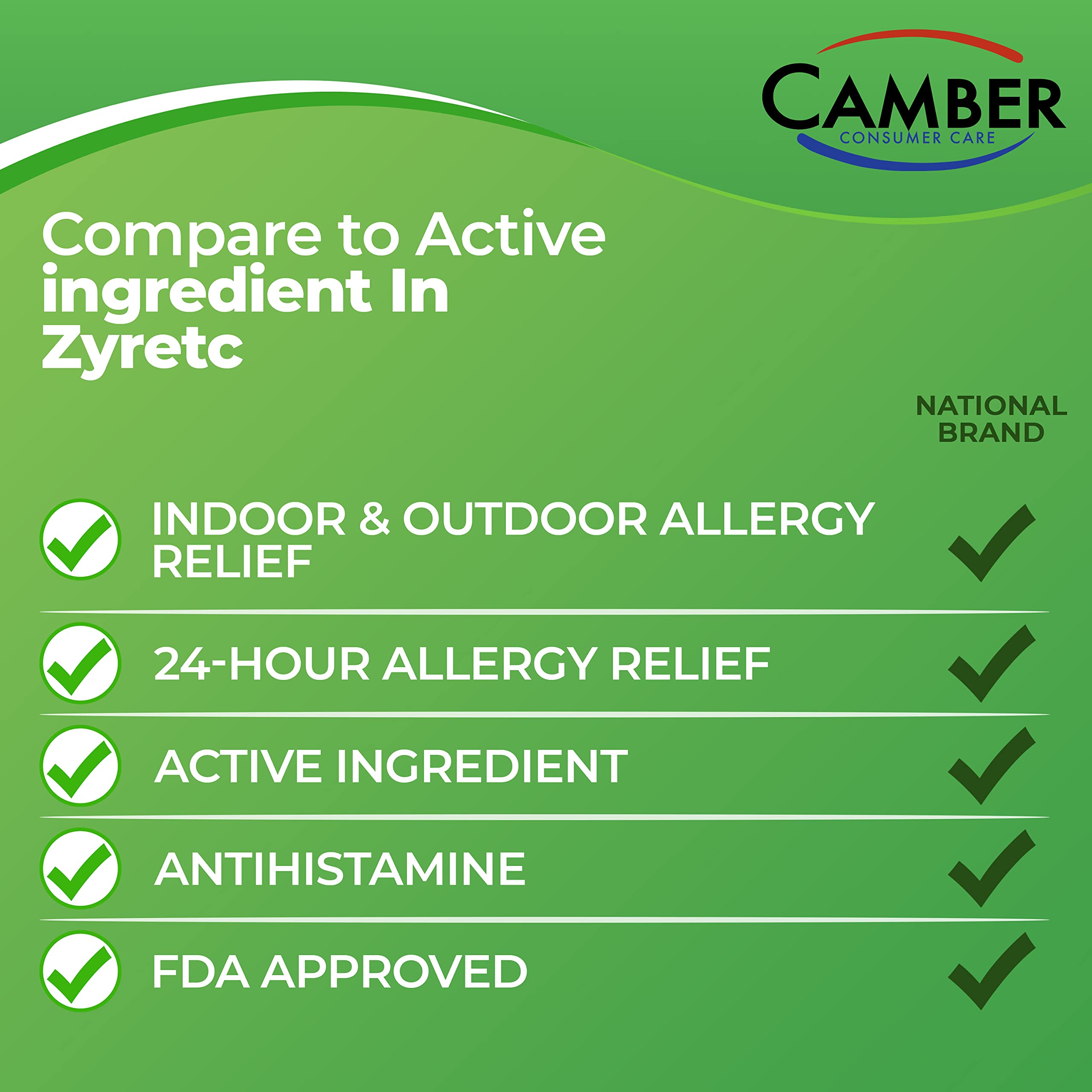 CAMBER PHARMACEUTICALS Cetirizine HCI 10mg – 24-Hour Allergy Relief (500 Count)