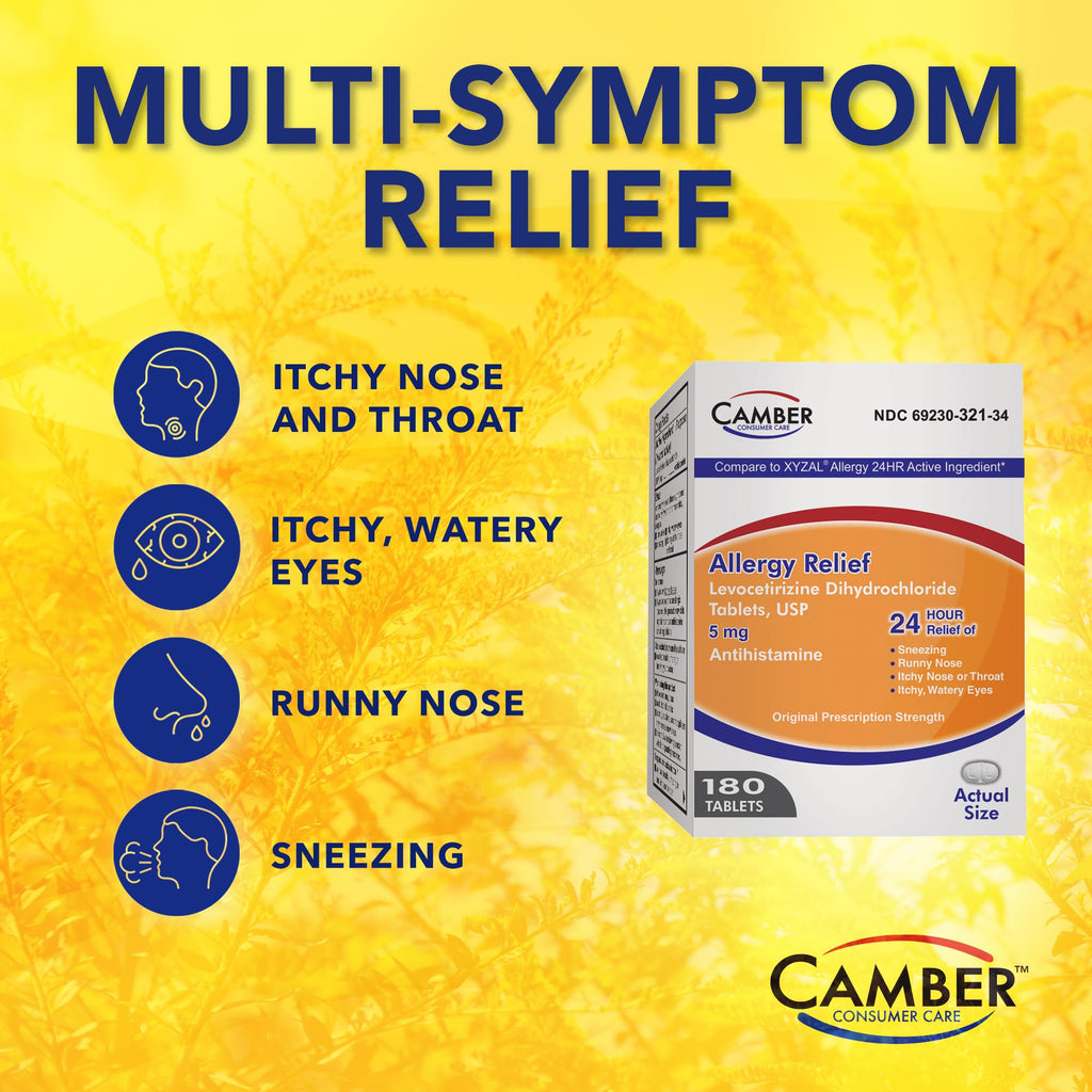 Camber Consumer Care Levocetirizine Dihydrochloride 5mg Tablets – 24-Hour Allergy Relief (80 Count) Compare to Xyzal