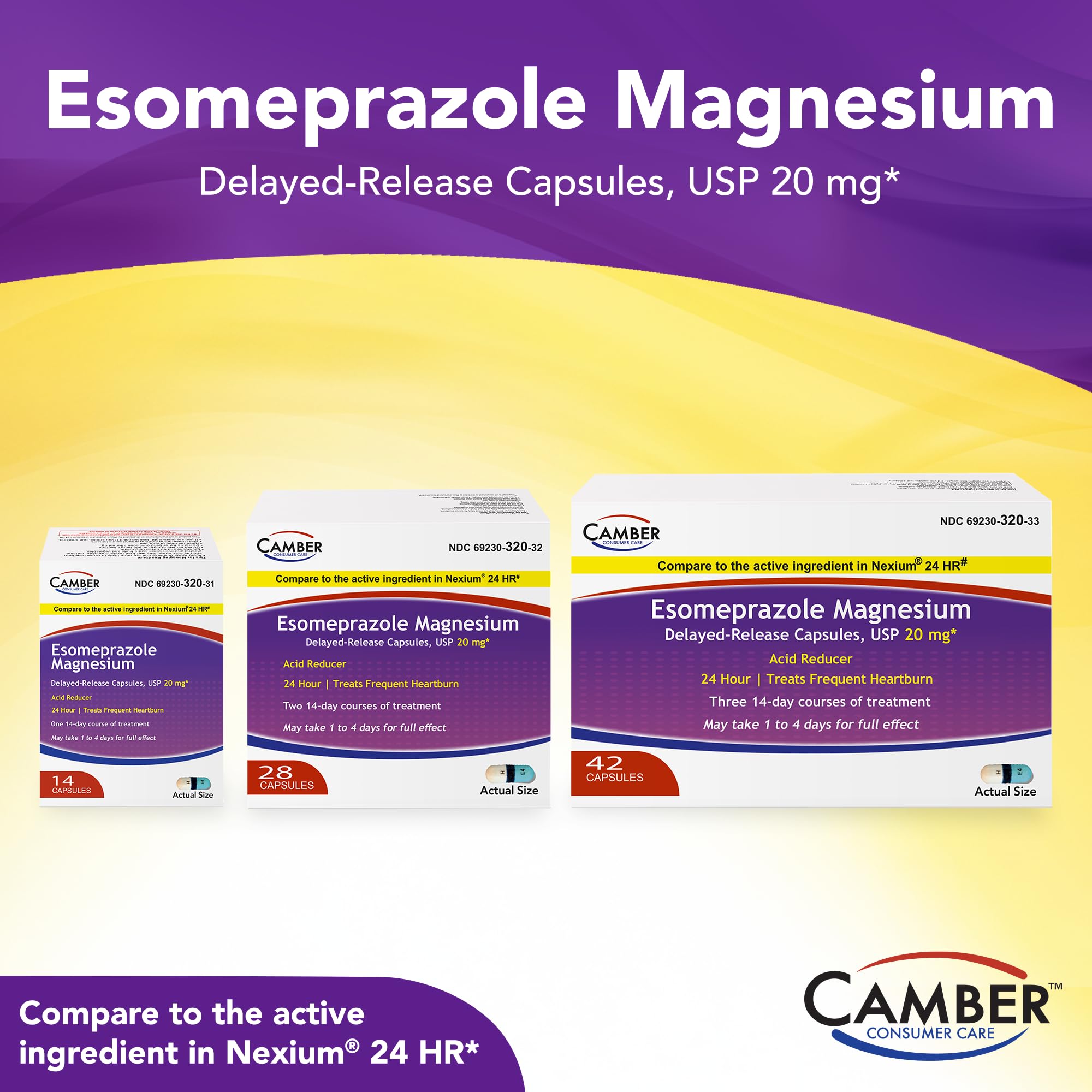 Camber Esomeprazole Magnesium USP 20mg - Delayed-Release Heartburn Capsules (42 Count)