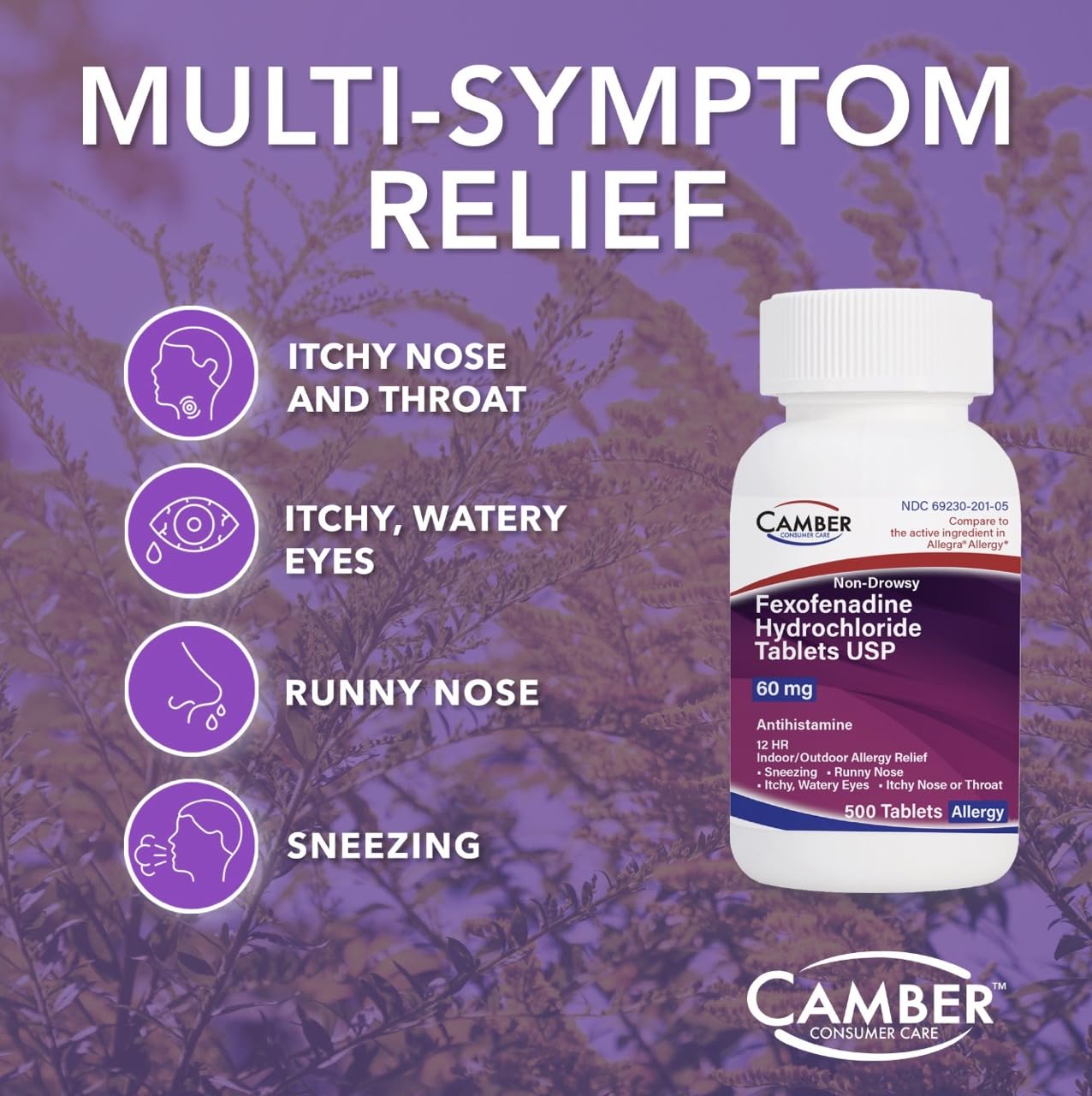Camber Non-Drowsy Fexofenadine 60 mg – Indoor & Outdoor Allergy Relief (100 Count) | CAMBER PHARMACEUTICALS