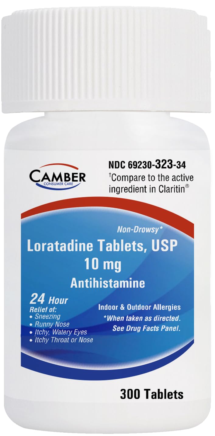 Camber Loratadine 10mg Allergy Pills - 24 Hour Non-Drowsy Relief (300 Tablets)
