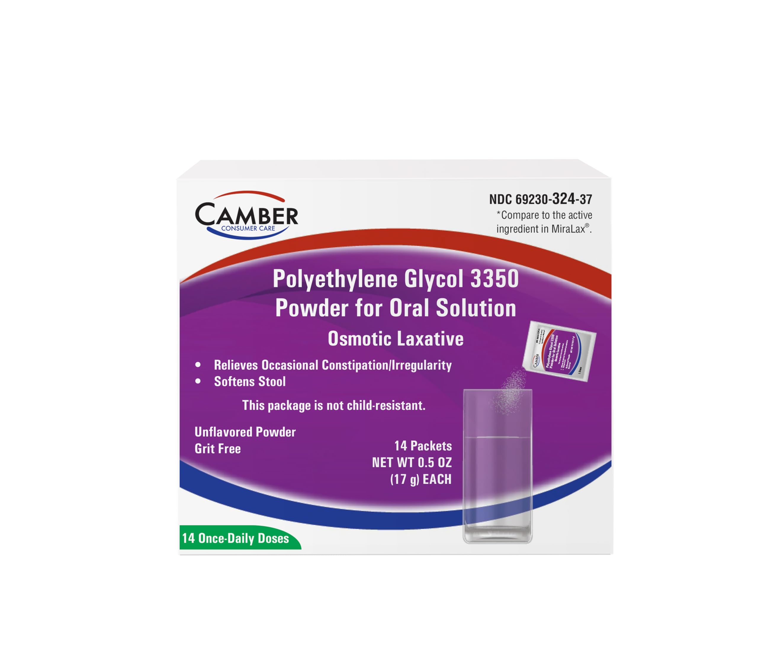 Camber Polyethylene Glycol 3350 Powder – Osmotic Laxative & Stool Softener (14 Daily Dose Sachets) | CAMBER PHARMACEUTICALS, INC