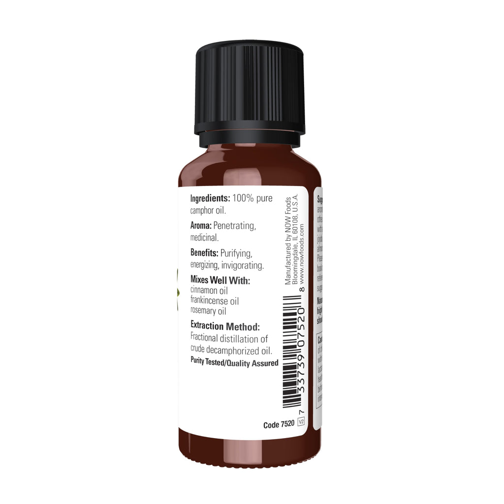NOW Essential Oils, Camphor Oil, Camphorous Aromatherapy Scent, 100% Pure and Purity Tested, Vegan, Child Resistant Cap, 1-Ounce