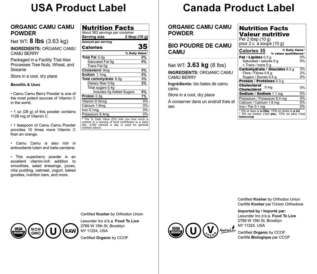 Food To Live Organic Camu Camu Powder – 8 Pounds – Non-GMO, Kosher, Raw, Vegan Superfood