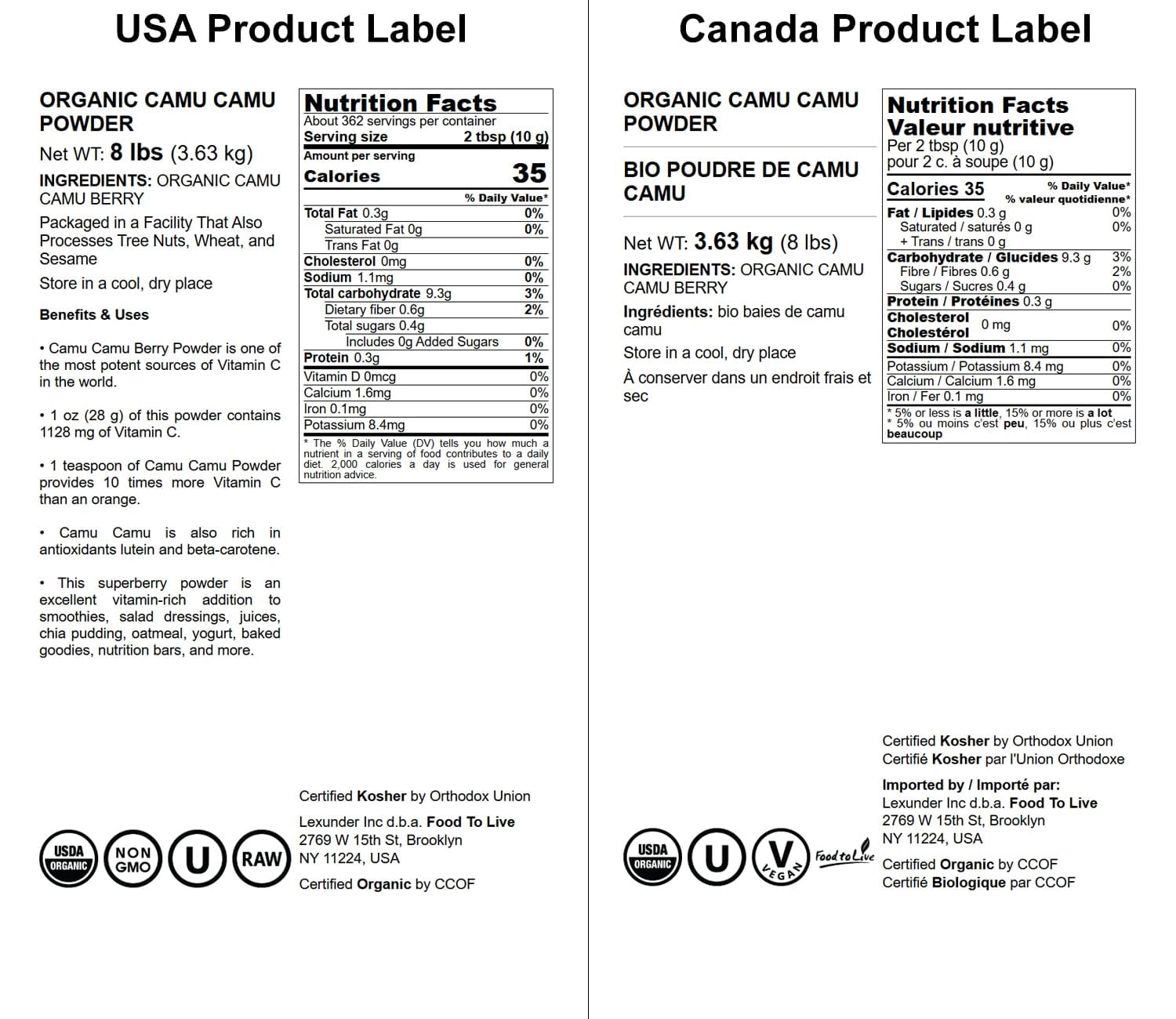 Food To Live Organic Camu Camu Powder – 8 Pounds – Non-GMO, Kosher, Raw, Vegan Superfood