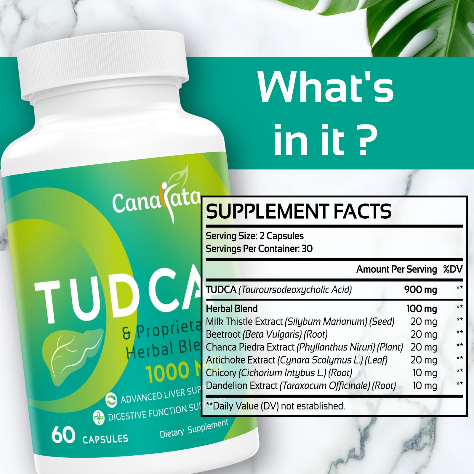 Canarata TUDCA Liver Support 1000mg – 120 Vegan Capsules with Milk Thistle