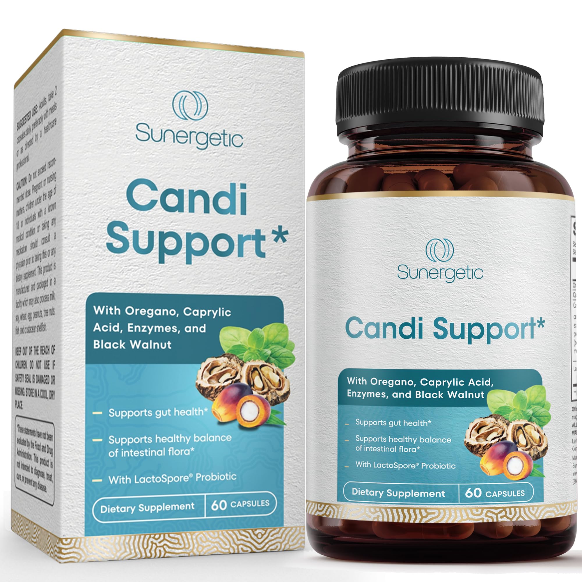 Premium Candida Cleanse Supplement – Oregano, Caprylic Acid, Black Walnut & Probiotics | 60 Candi Support Capsules