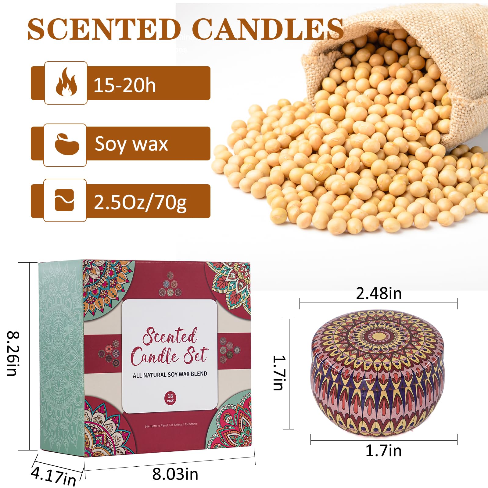 18-Pack Scented Soy Candle Gift Set | Long-Burning Aromatherapy for Home