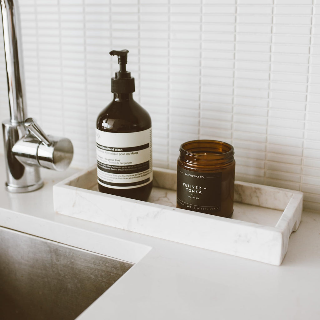 Calyan Wax Co. Vetiver & Tonka Candle - 57 Hour Burn, Non-Toxic Soy, Amber Glass Jar 7.2oz
