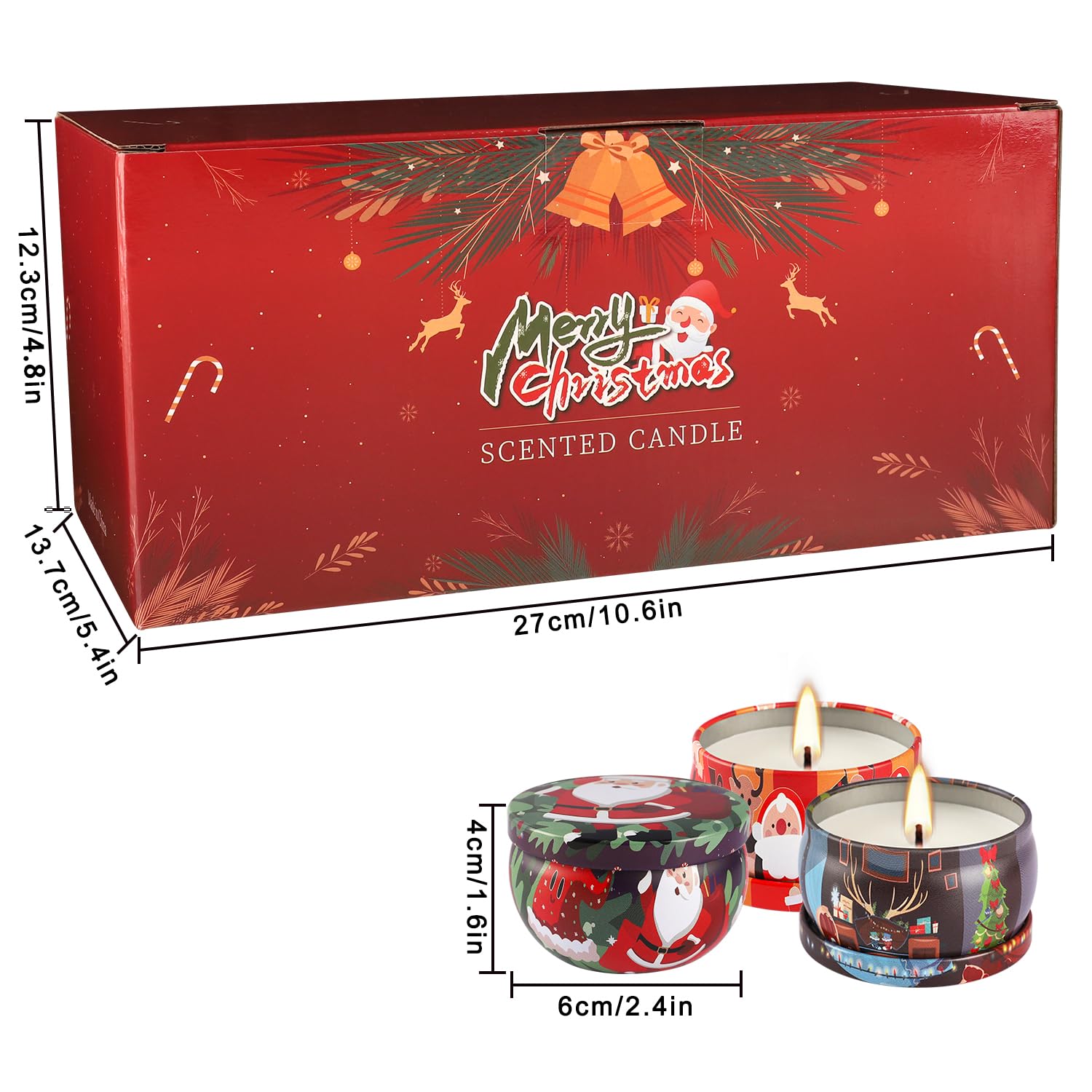 24Pack Christmas Scented Candle Tins Gift Set – Soy Wax, Smokeless, 2.5oz