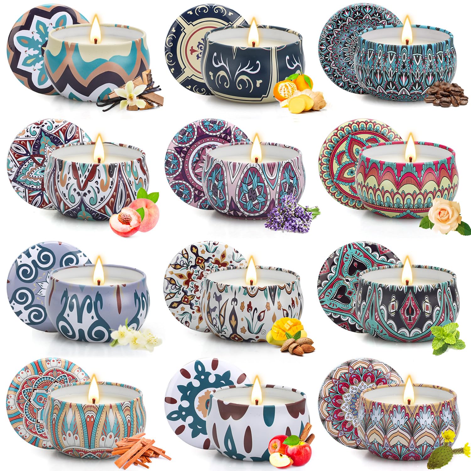 12-Pack Soy Wax Candles Gift Set - 30 Oz, Scented for Women