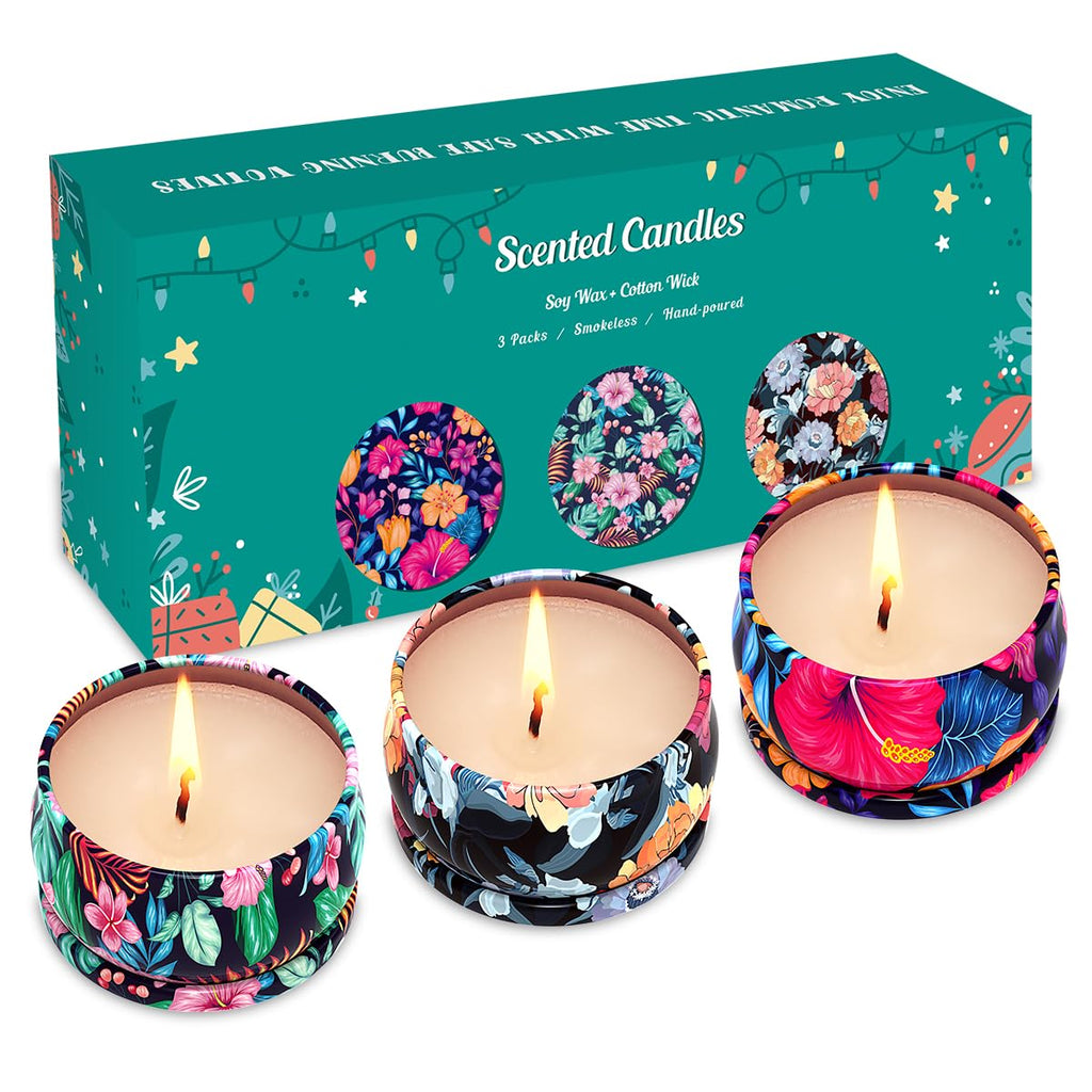 3 Pack Home Scented Candles – Cloves, Roses & Freesias (2.5oz Soy, Non-Toxic)