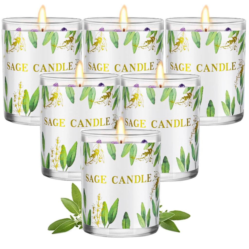 6 Pack Sage Candles for Cleansing Your Home | Crystal Healing Stones