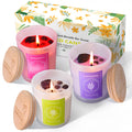 3 Soy Scented Candles for Women – 15 oz Set with Crystals (Lavender/Vanilla/Rose) Aromatherapy