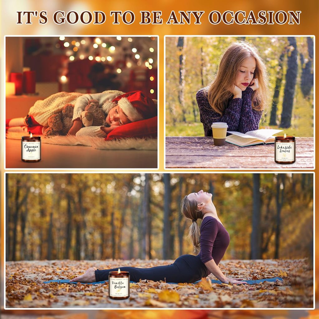 6 Pack Fall Scented Candles – 7.1oz Soy Wax, Amber Jar Gift Set