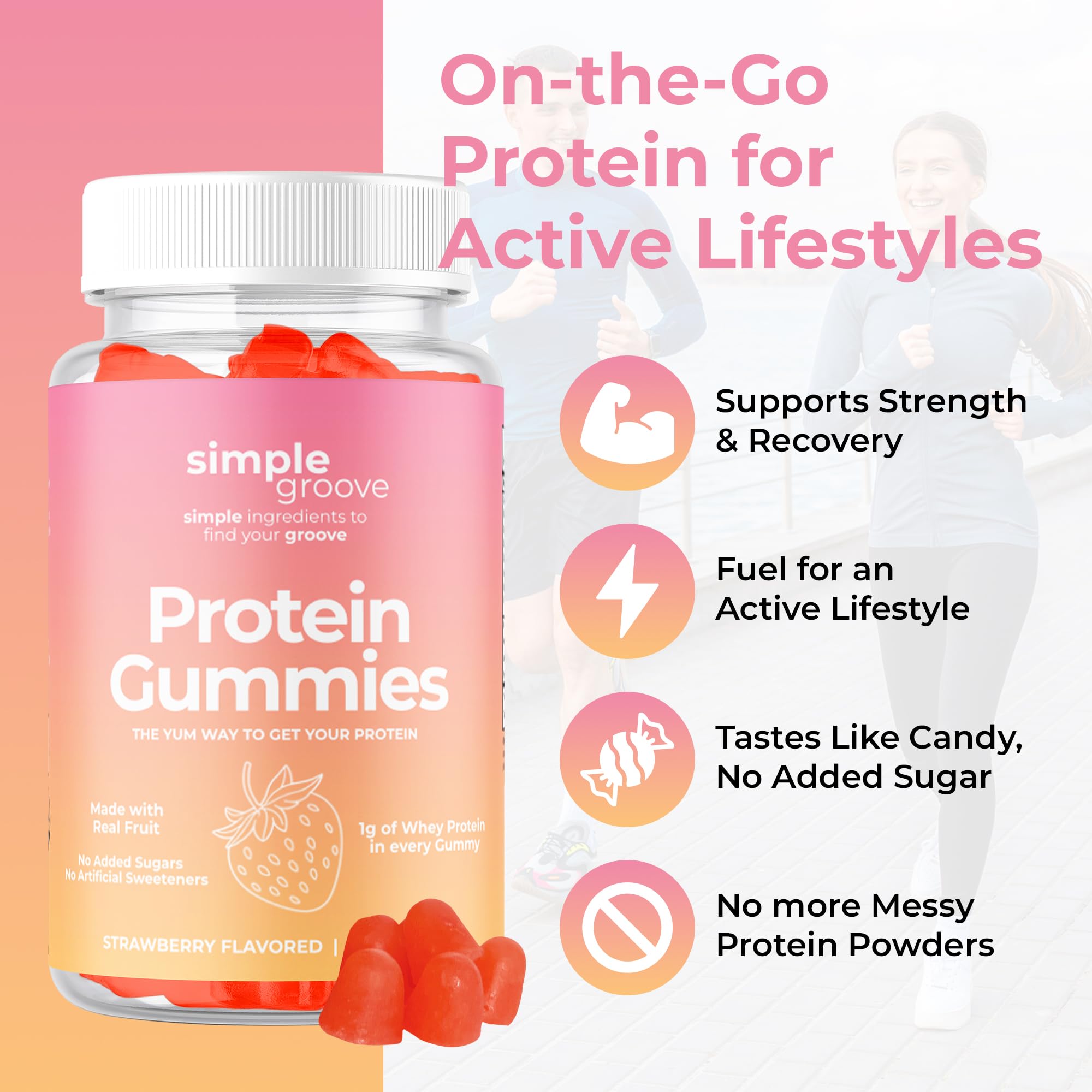 Simple Groove Protein Gummies - 1g Whey Protein per Gummy | 90 Count | Healthy Snacks