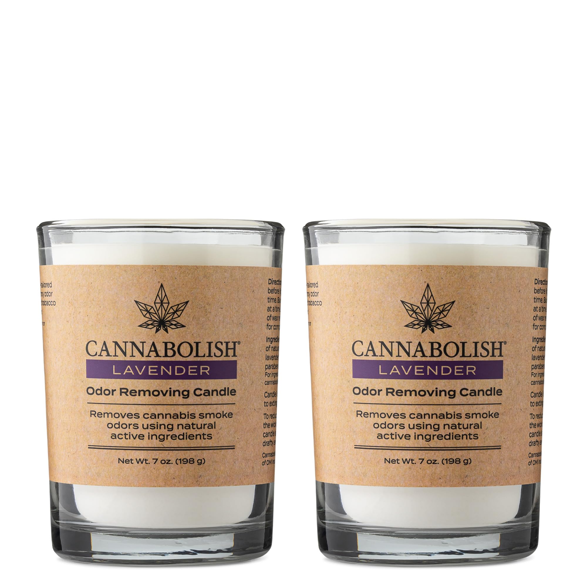 Cannabolish Lavender Smoke Odor Eliminating Candle – 7 oz (Pack of 2) | Natural Ingredients