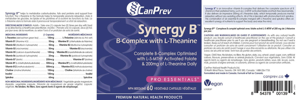 CanPrev Synergy B Complex with L-Theanine – 60 Capsules, 30-Day Supply