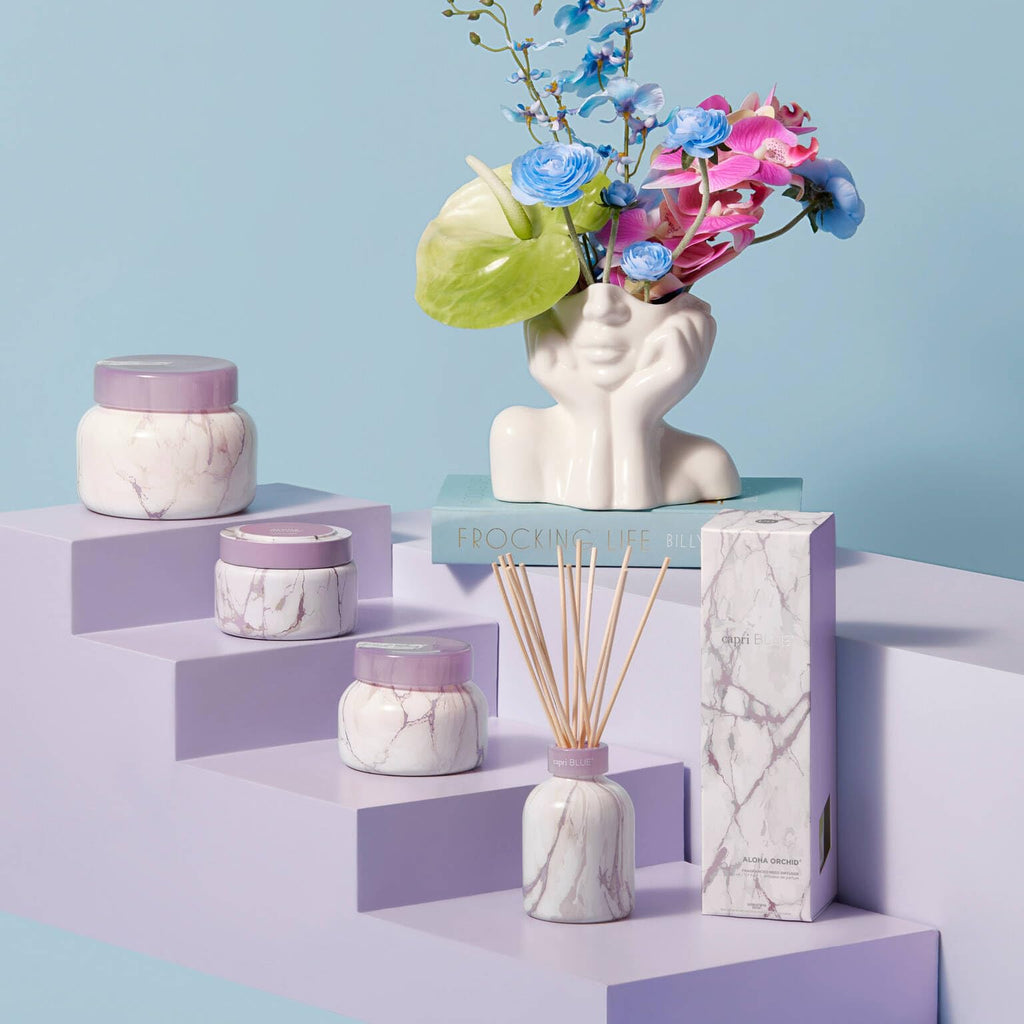 Capri Blue Modern Marble Reed Diffuser Set - Aloha Orchid (5.7 fl oz) | Luxury Home Fragrance