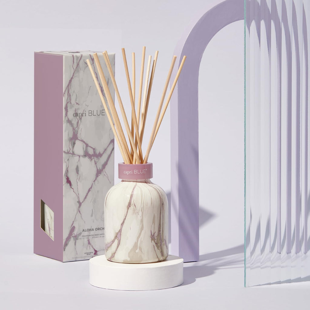 Capri Blue Modern Marble Reed Diffuser Set - Aloha Orchid (5.7 fl oz) | Luxury Home Fragrance