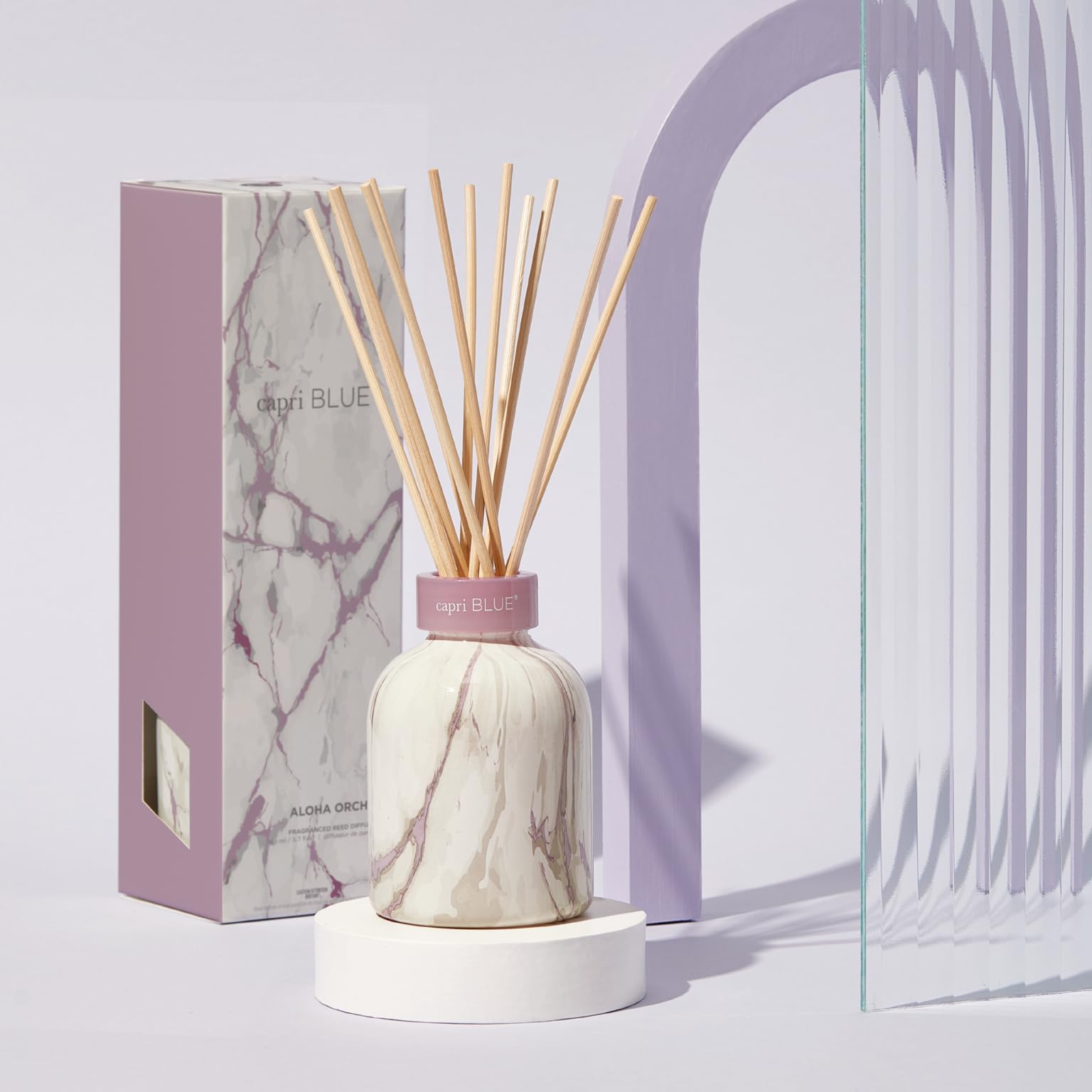 Capri Blue Modern Marble Reed Diffuser Set - Aloha Orchid (5.7 fl oz) | Luxury Home Fragrance
