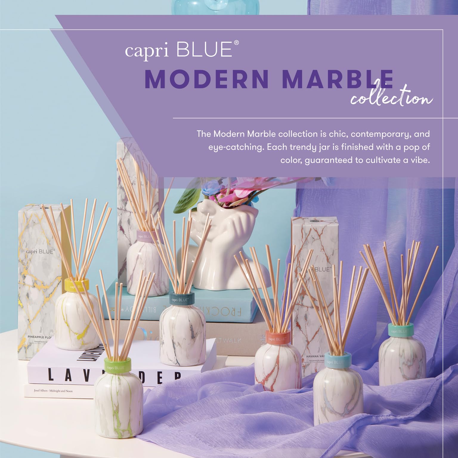 Capri Blue Modern Marble Reed Diffuser Set - Aloha Orchid (5.7 fl oz) | Luxury Home Fragrance