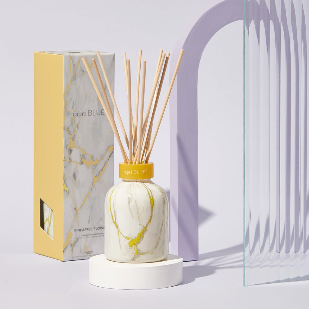 Capri Blue Modern Marble Reed Diffuser Set – Pineapple Flower 5.7 oz | Luxury Home Fragrance